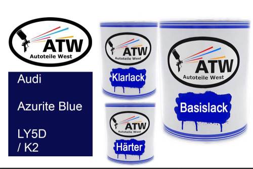 Audi, Azurite Blue, LY5D / K2: 1L Lackdose + 1L Klarlack + 500ml Härter - Set, von ATW Autoteile West.